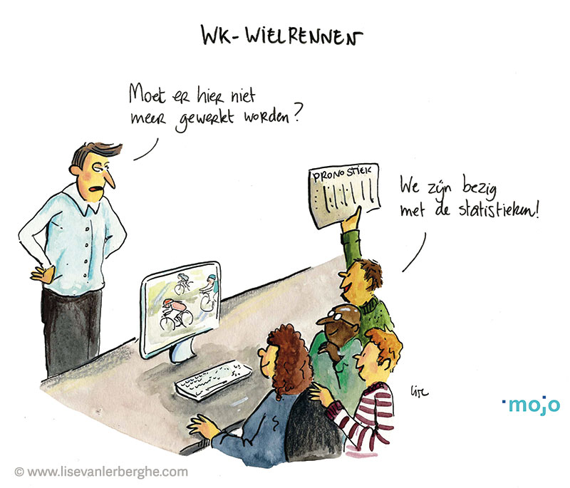 cartoon wk wielrennen werk